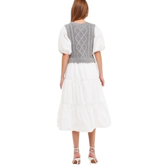 English Factory Mixed Media Cable Knit Down Midi Dress Size Small - Picture 2 of 10